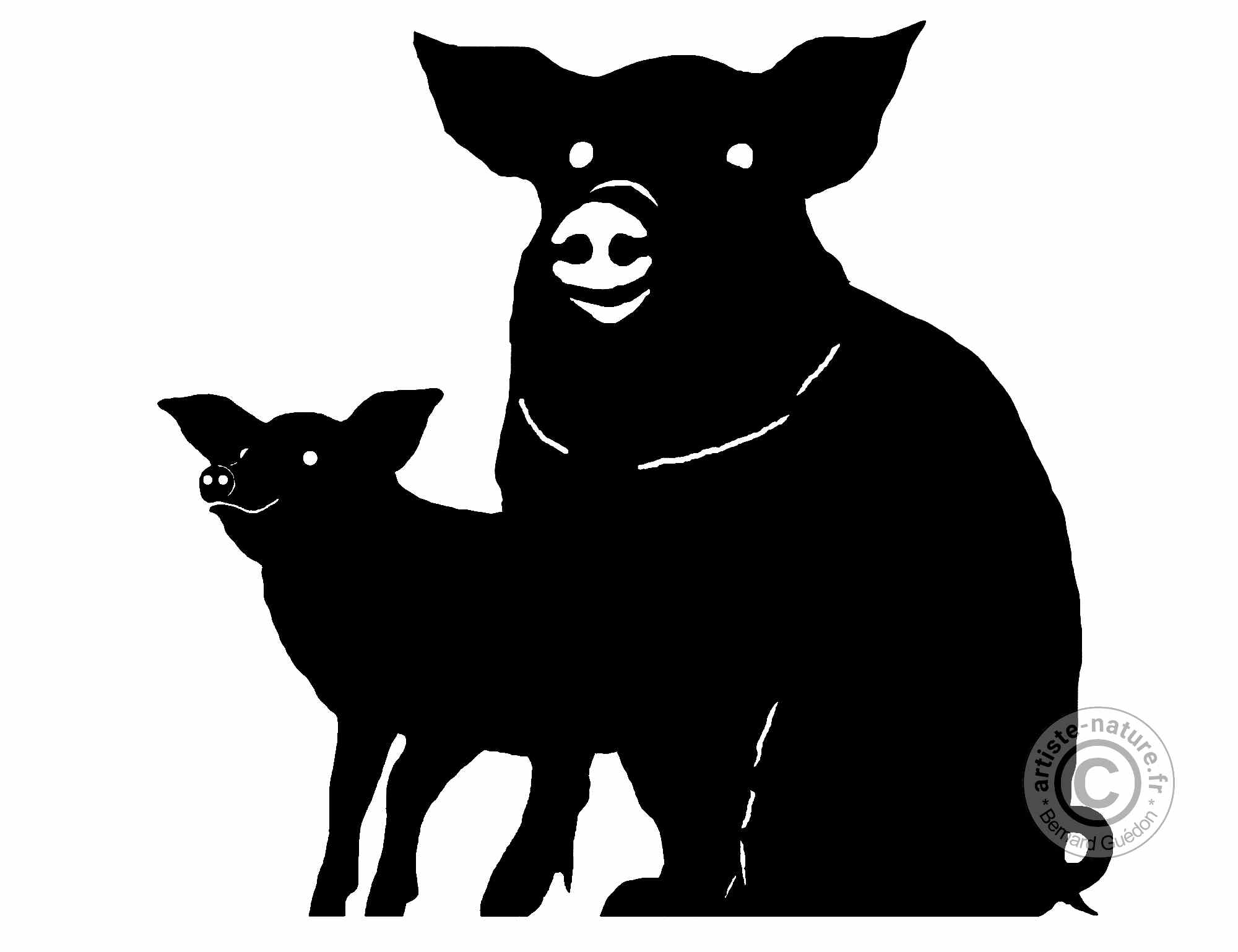 Cochon et son petit en acier corten ou acier noir Cochon et son petit en acier corten ou acier noir