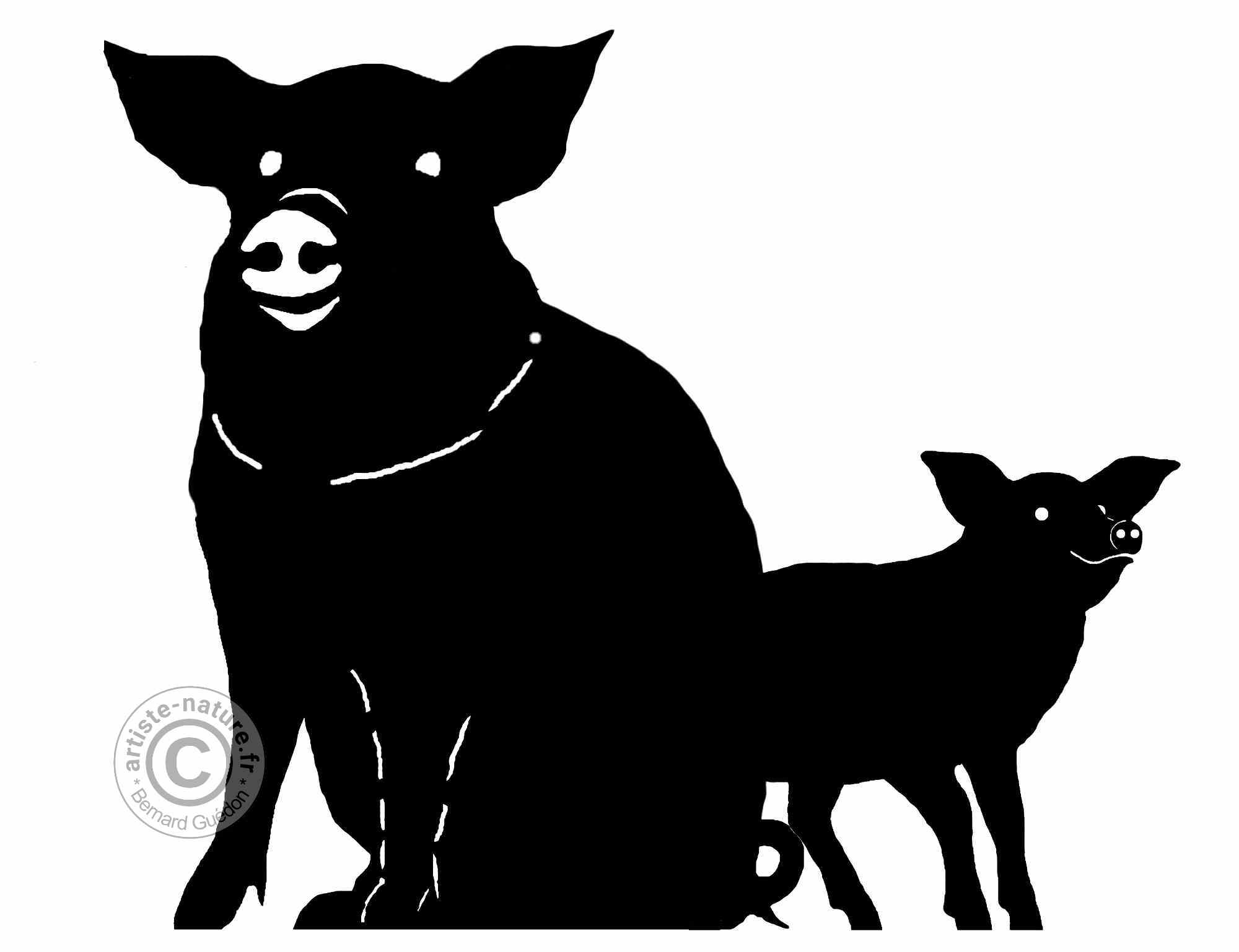 Cochon et son petit en acier corten ou acier noir Cochon et son petit en acier corten ou acier noir