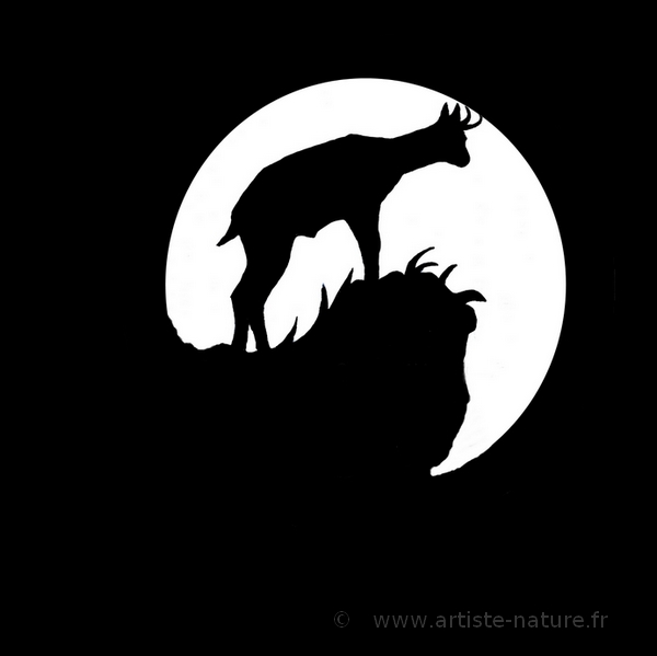 Silhouette chamois en acier sur fond de lune