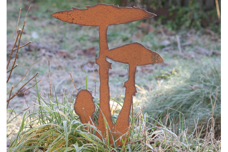 Silhouette champignons , Lepiotes en acier rouillé ciré
