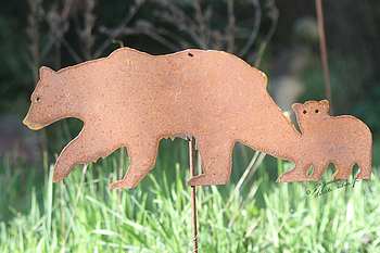Decor ours et ourson en acier rouillé corten