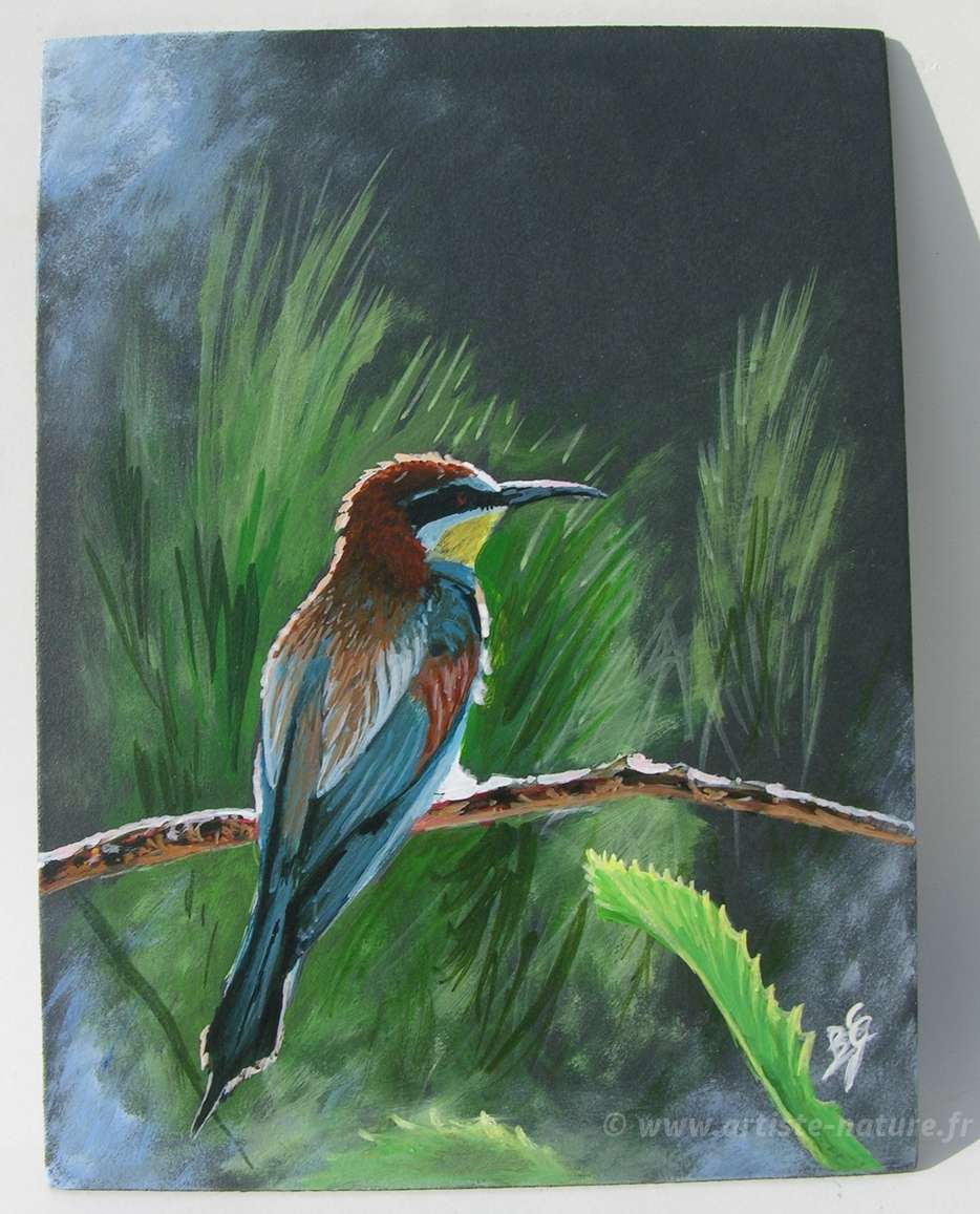 Peinture animalière oiseau Guépier sur minitoile